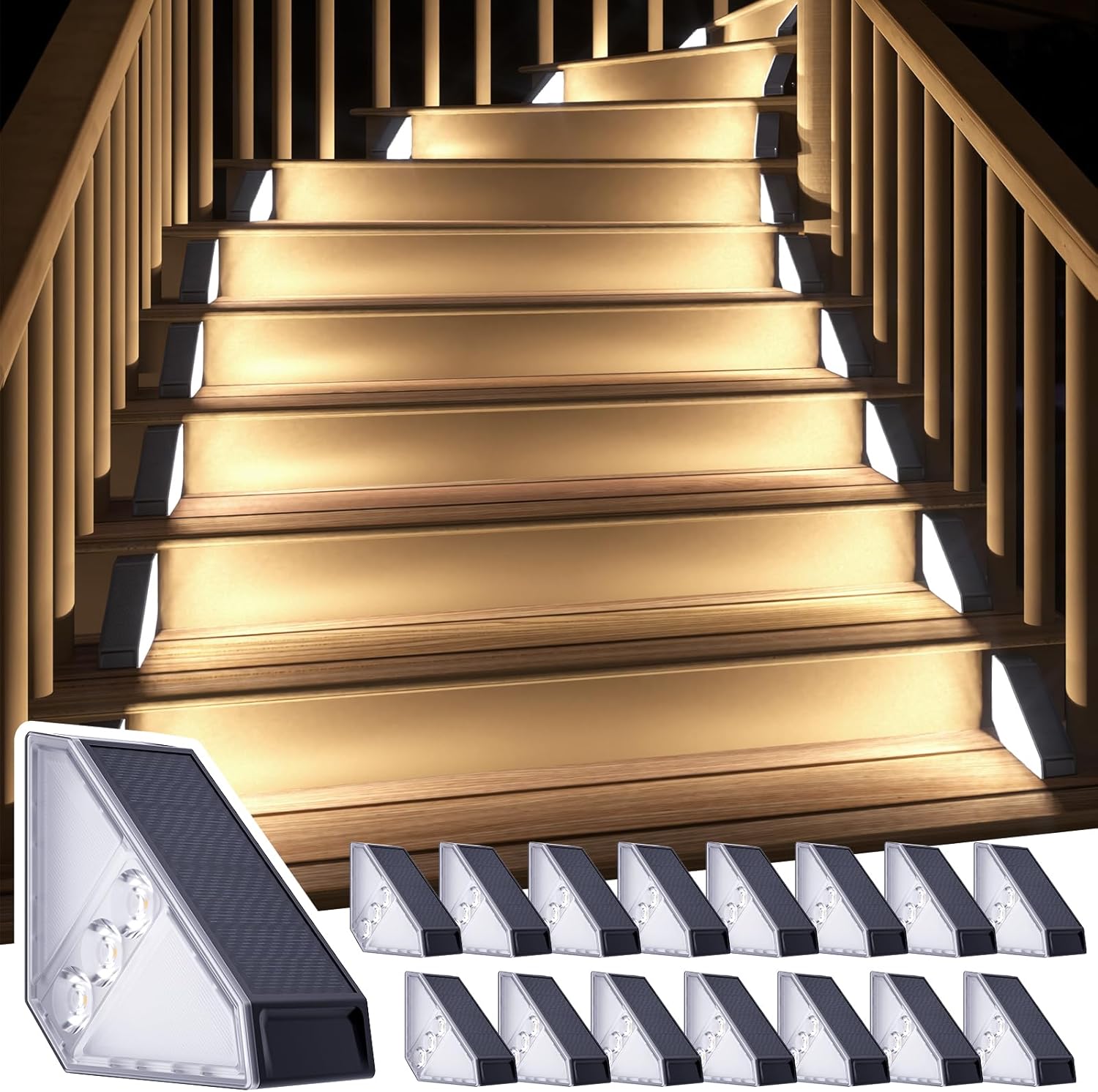 ROSHWEY Solar Step Lights - Bright Triangle Design for Safety
