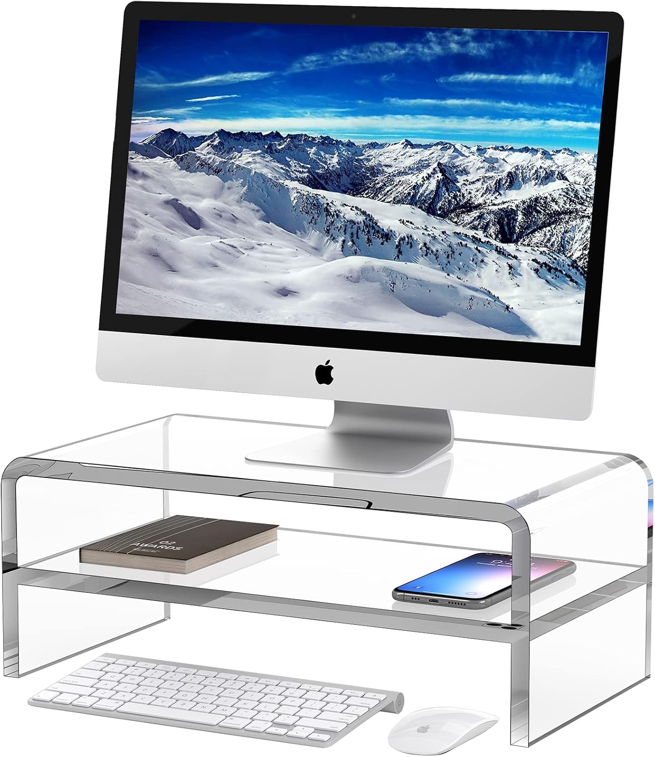 Acrylic Monitor Stand with 2 Tiers for Office and Home Use