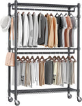 Rolling Garment Rack with Double Rod and Shelves - Heavy Duty