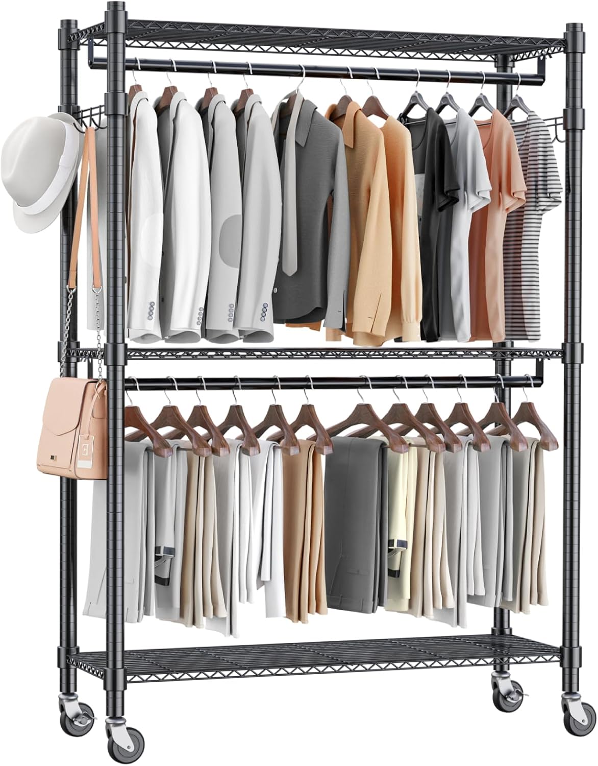 Homdox Heavy Duty Rolling Garment Rack with Lockable Wheels