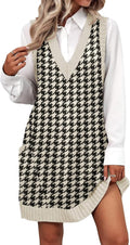Sweater Vest Dress Knitted V Neck Tank with Pockets - Cozy Fit