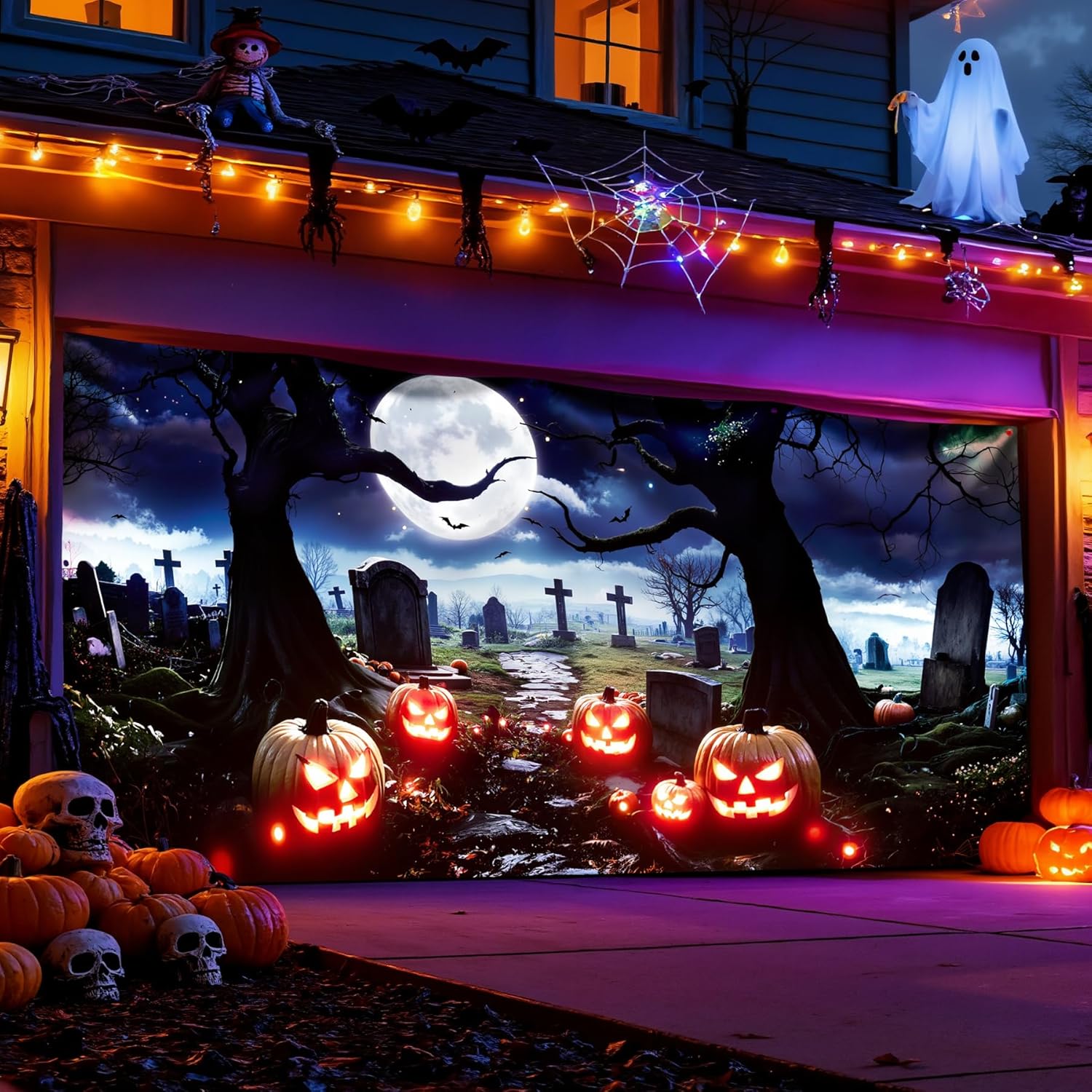 Light Up Halloween Garage Door Cover for Spooky Decor
