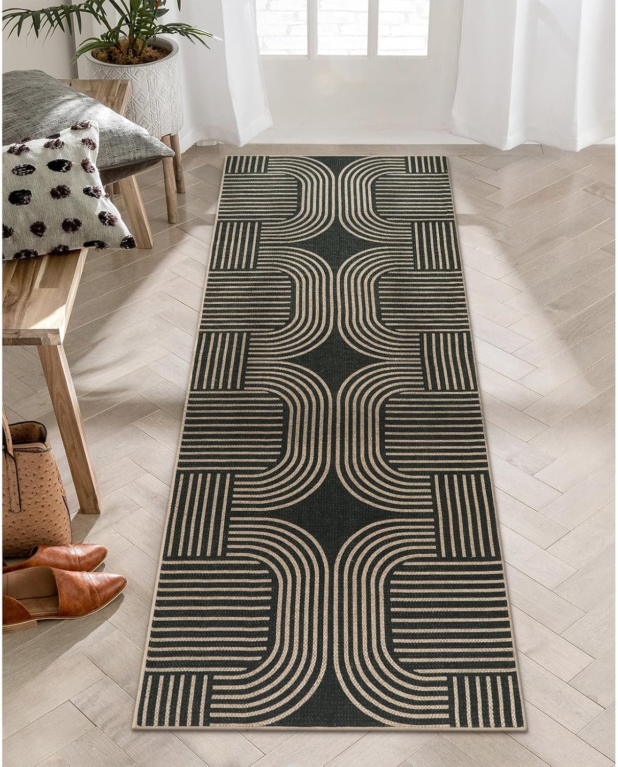 Lahome Modern Geometric Runner Rug for Hallways and Entryways