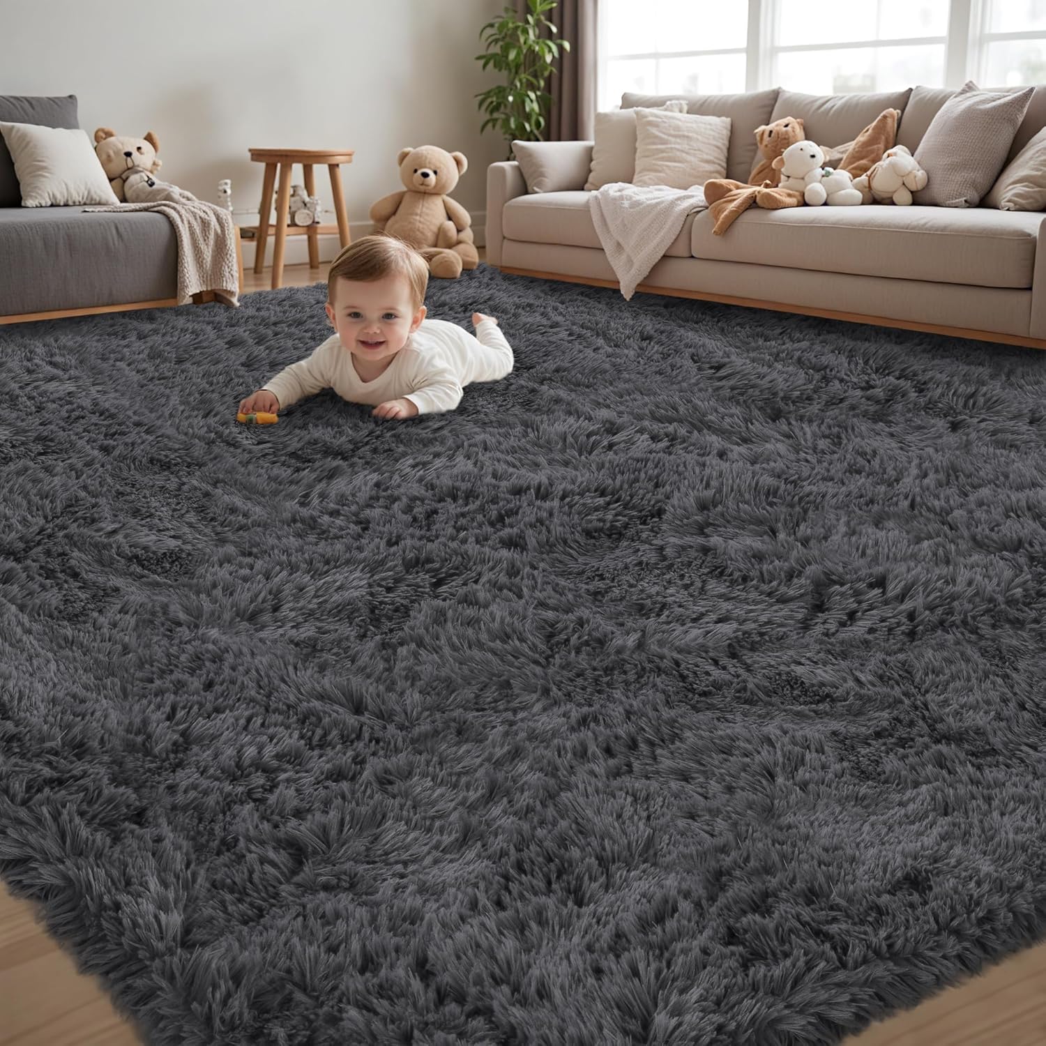 4x6 Area Rug for Living Room: Ultra Soft Fluffy Dark Grey