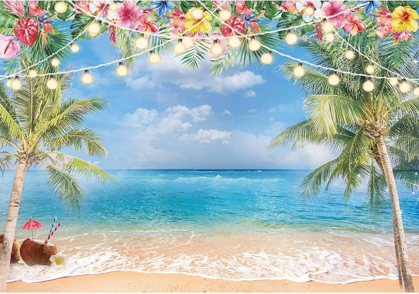 8x6ft Summer Hawaiian Beach Backdrop for Luau Party Photos