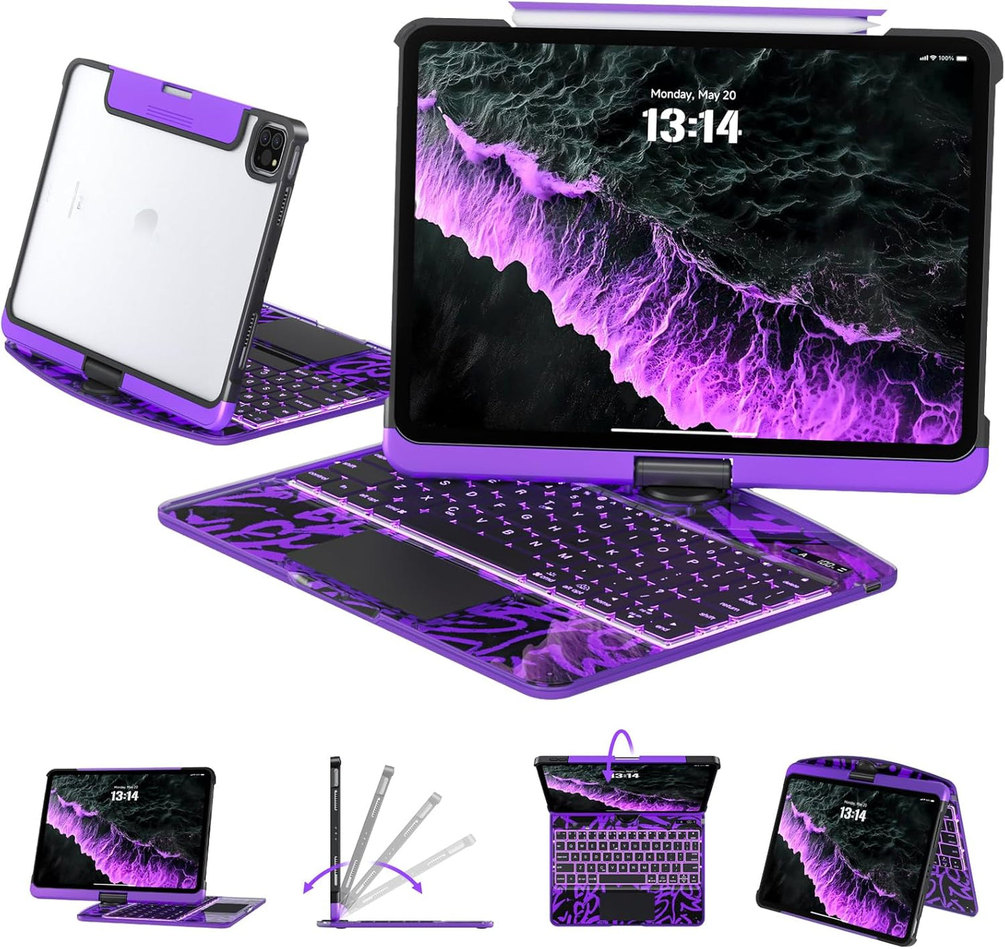 Transparent Case with Keyboard for iPad Air 11 Inch - Purple