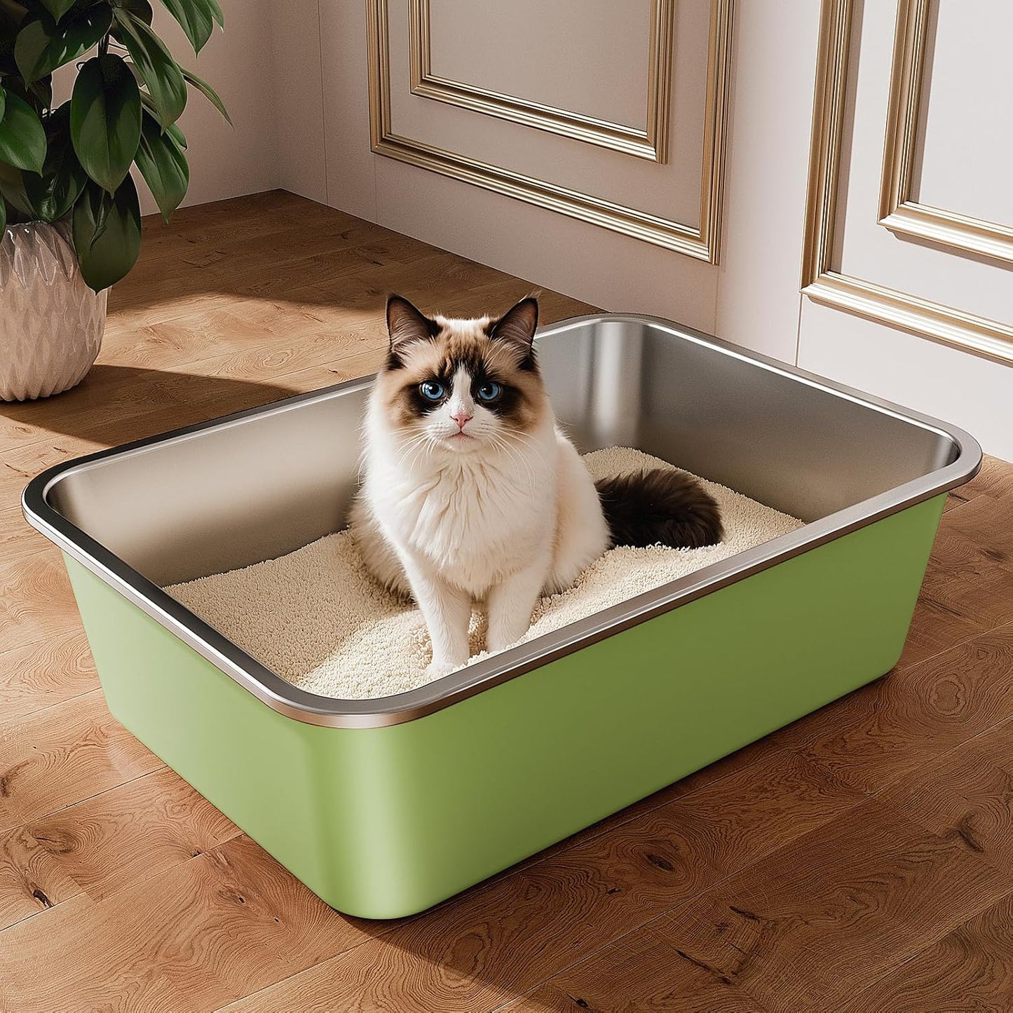 Spacious Stainless Steel Litter Box for Cats, Easy to Clean