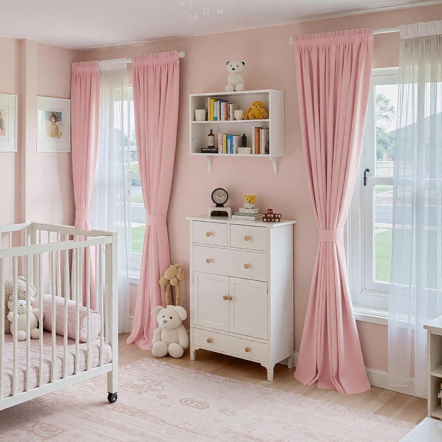 NICETOWN Baby Pink Velvet Curtains for Kids Room Darkening