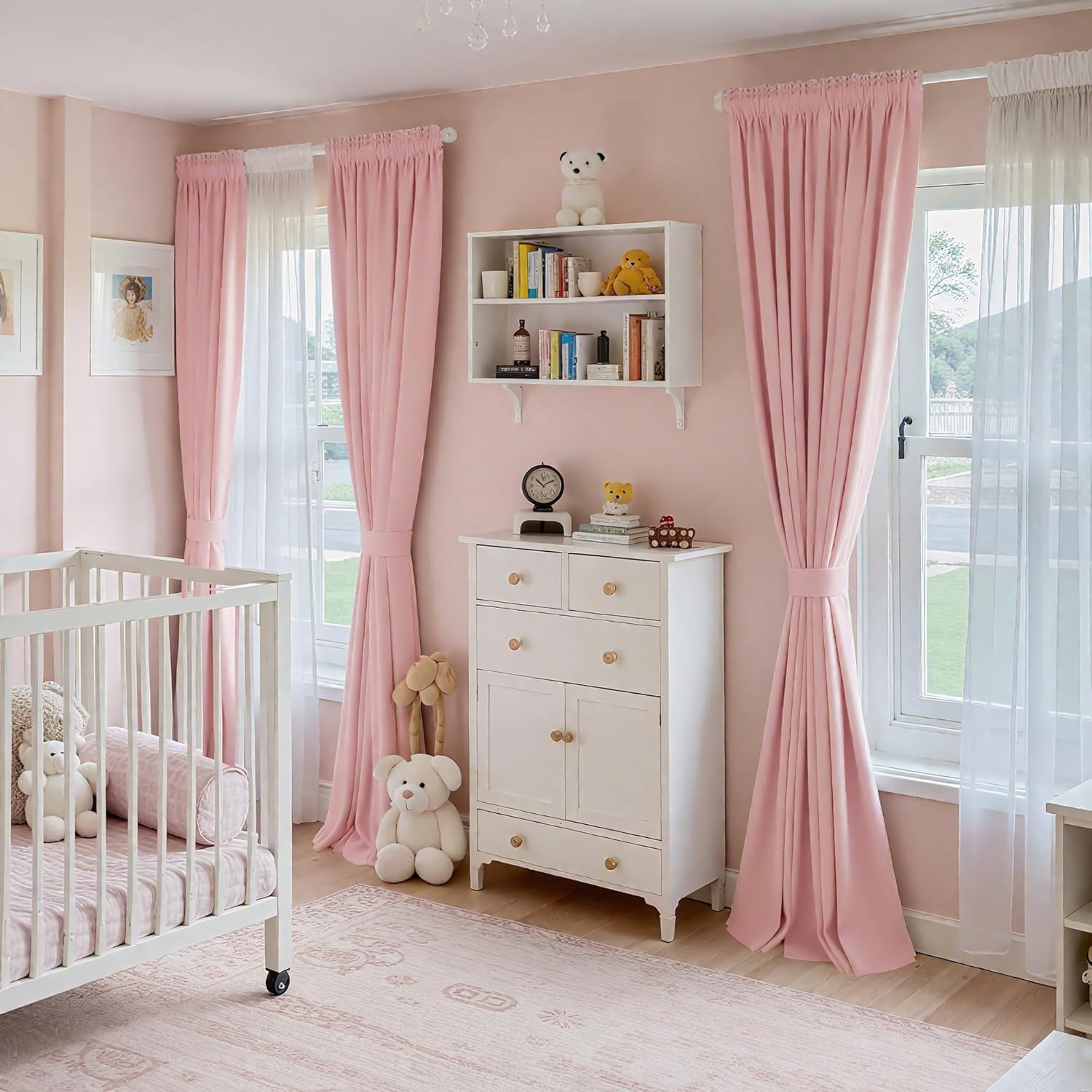 NICETOWN Baby Pink Velvet Curtains for Kids Room Darkening