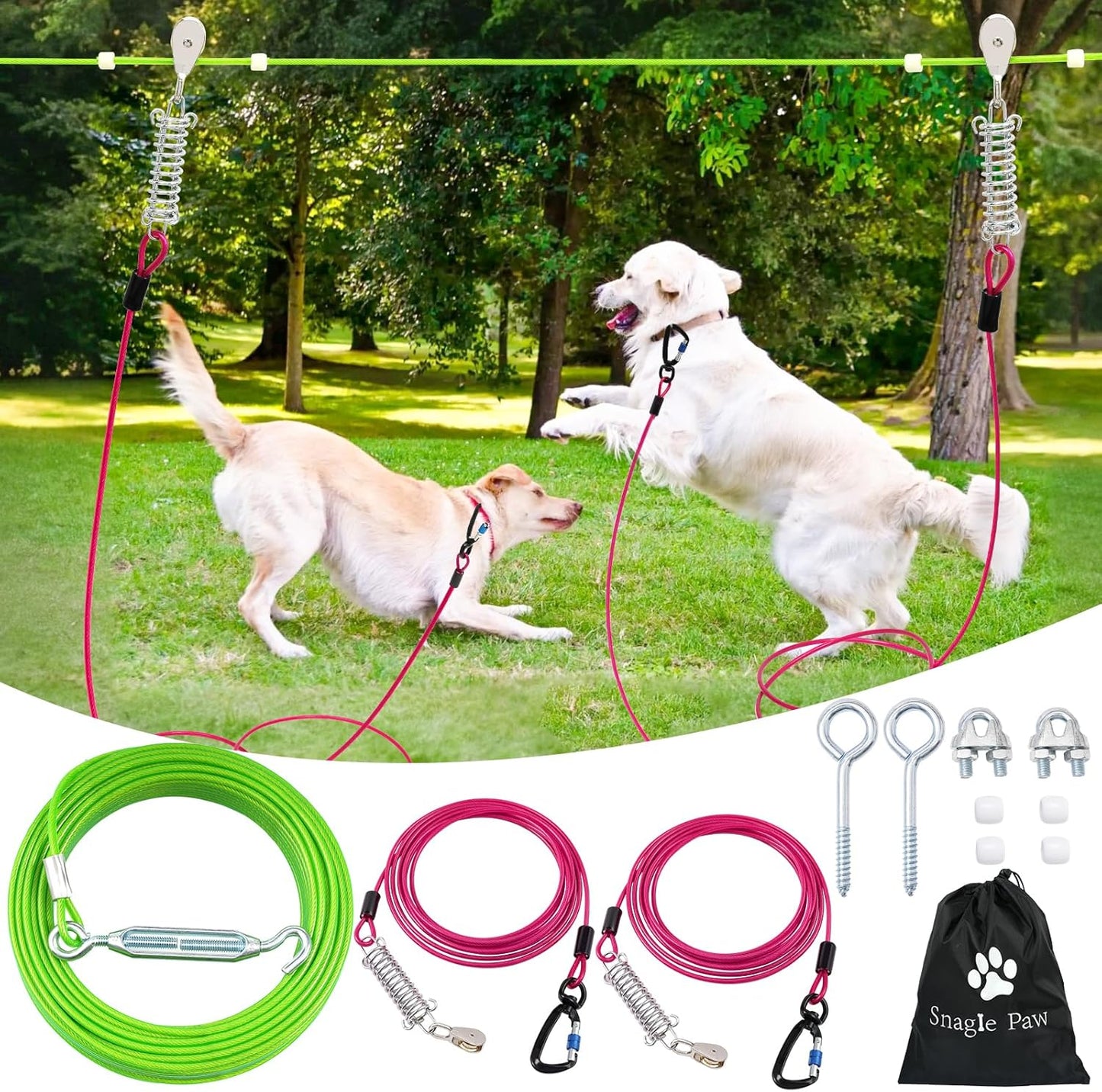 Snagle Paw Heavy Duty Dog Runner Cable for Large Dogs Up to 250lbs