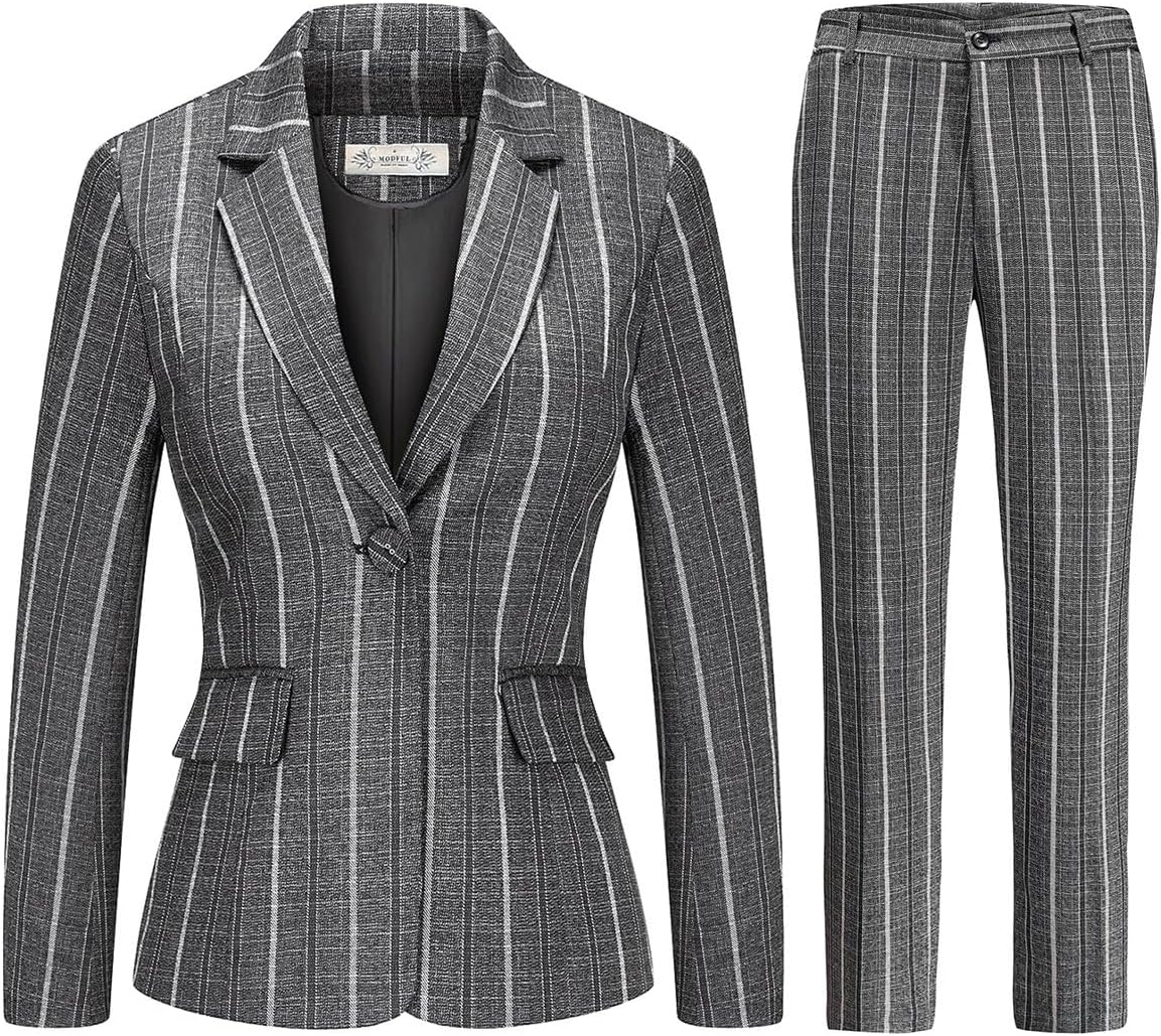 Womens 2 Piece Plaid Suits Set for Business Office Style