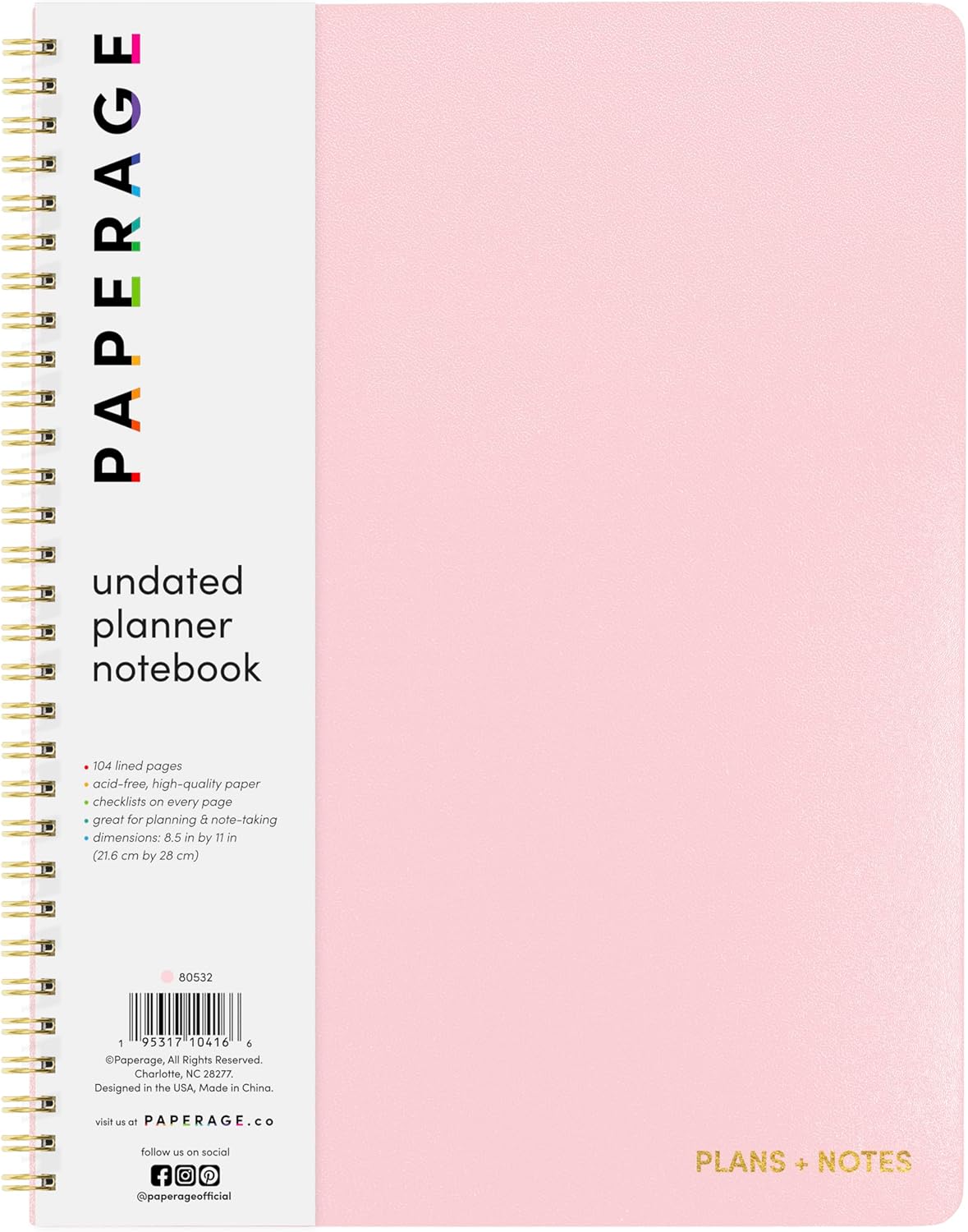 PAPERAGE Daily Planner & To-Do List Notepad (Blush) 8.5x11 - Stay Organized!