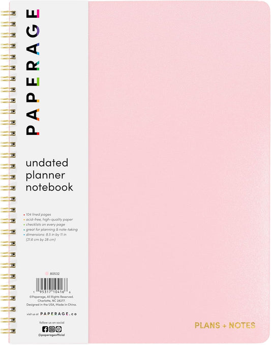 PAPERAGE Daily Planner & To-Do List Notepad (Blush) 8.5x11 - Stay Organized!