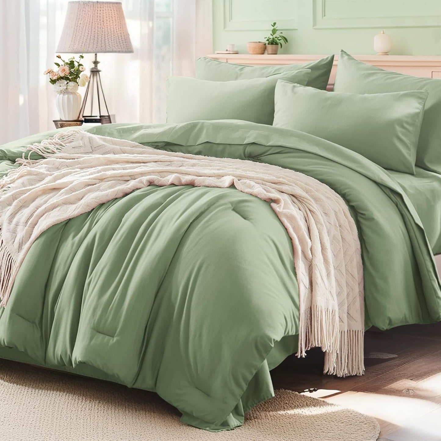 Sage Green Queen Comforter Set 7 Pieces for All Seasons