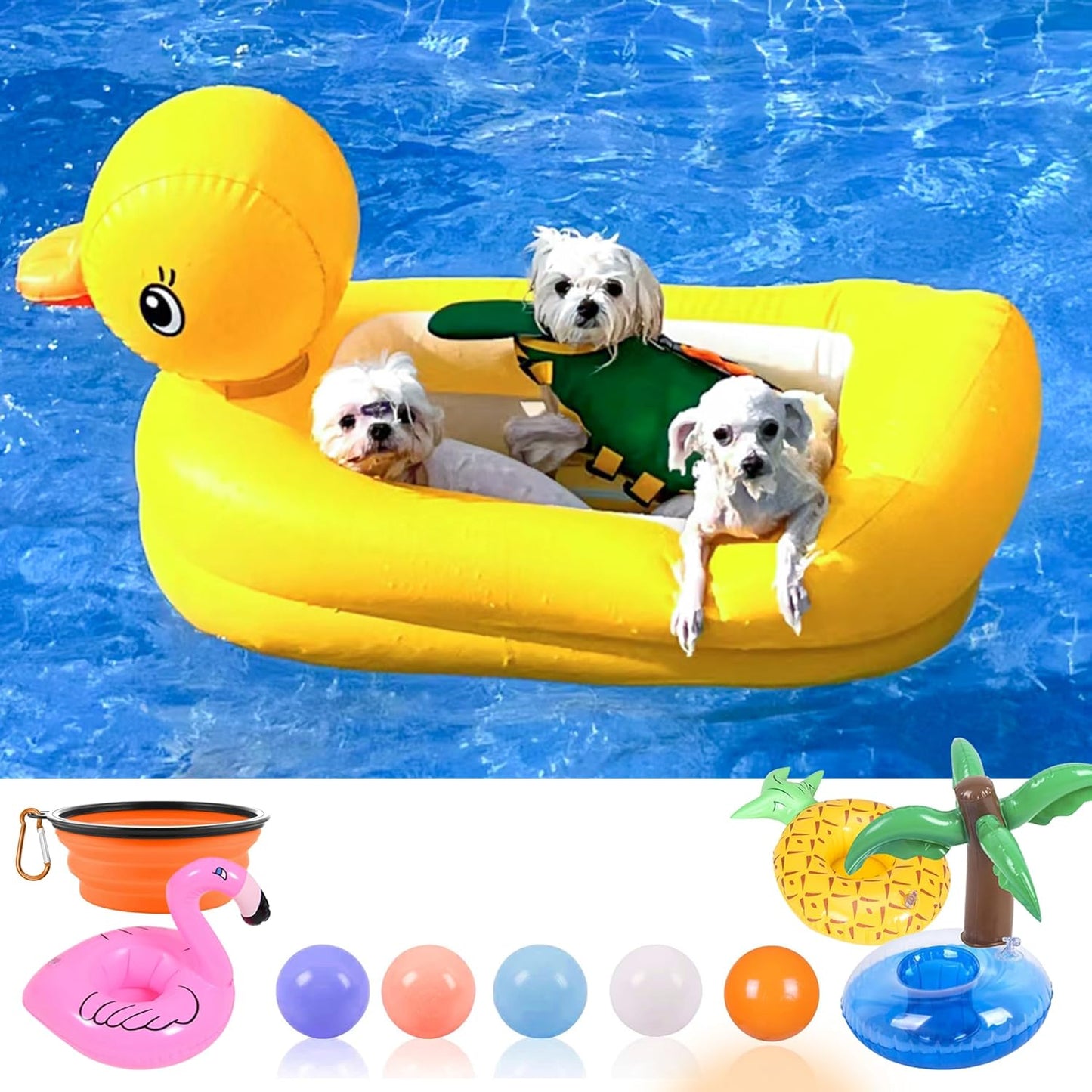 Dog Pool Floats Set with Collapsible Bowl for Fun Water Play