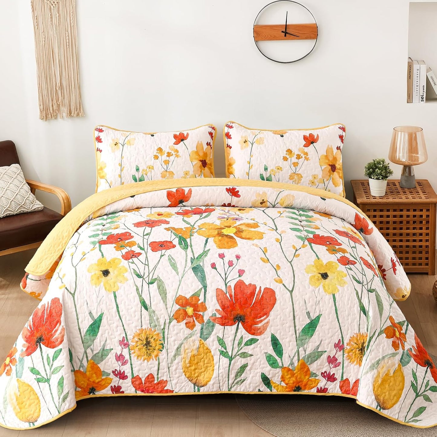 Anibedding Floral Quilt Set Full Size for All Seasons Comfort