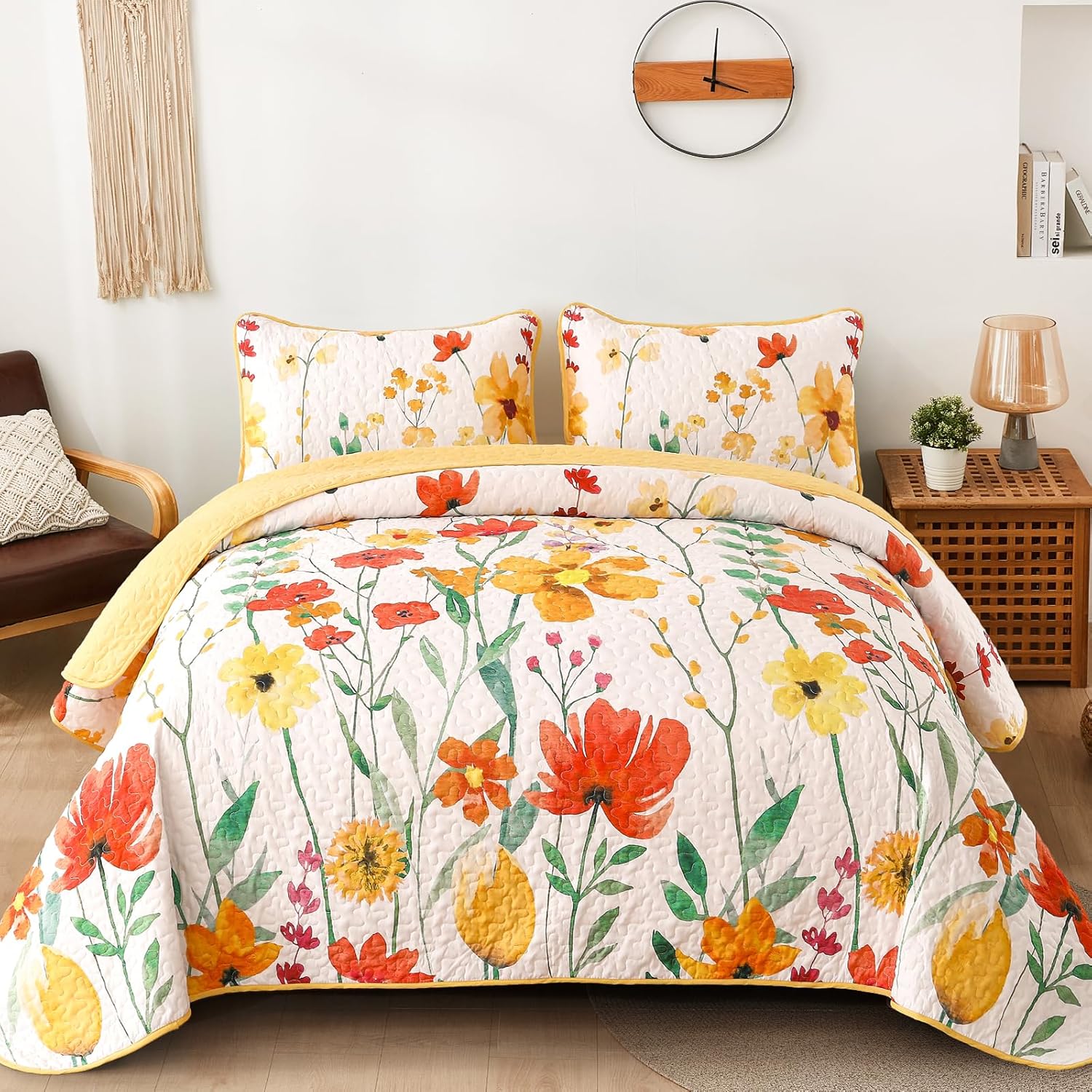 Anibedding Floral Quilt Set Full Size for All Seasons Comfort