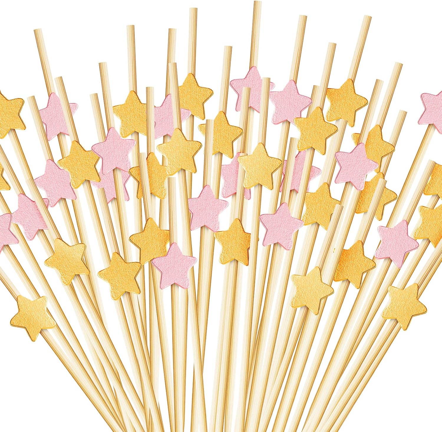 200 Handcrafted Star Cocktail Picks in Gold & Rose Gold