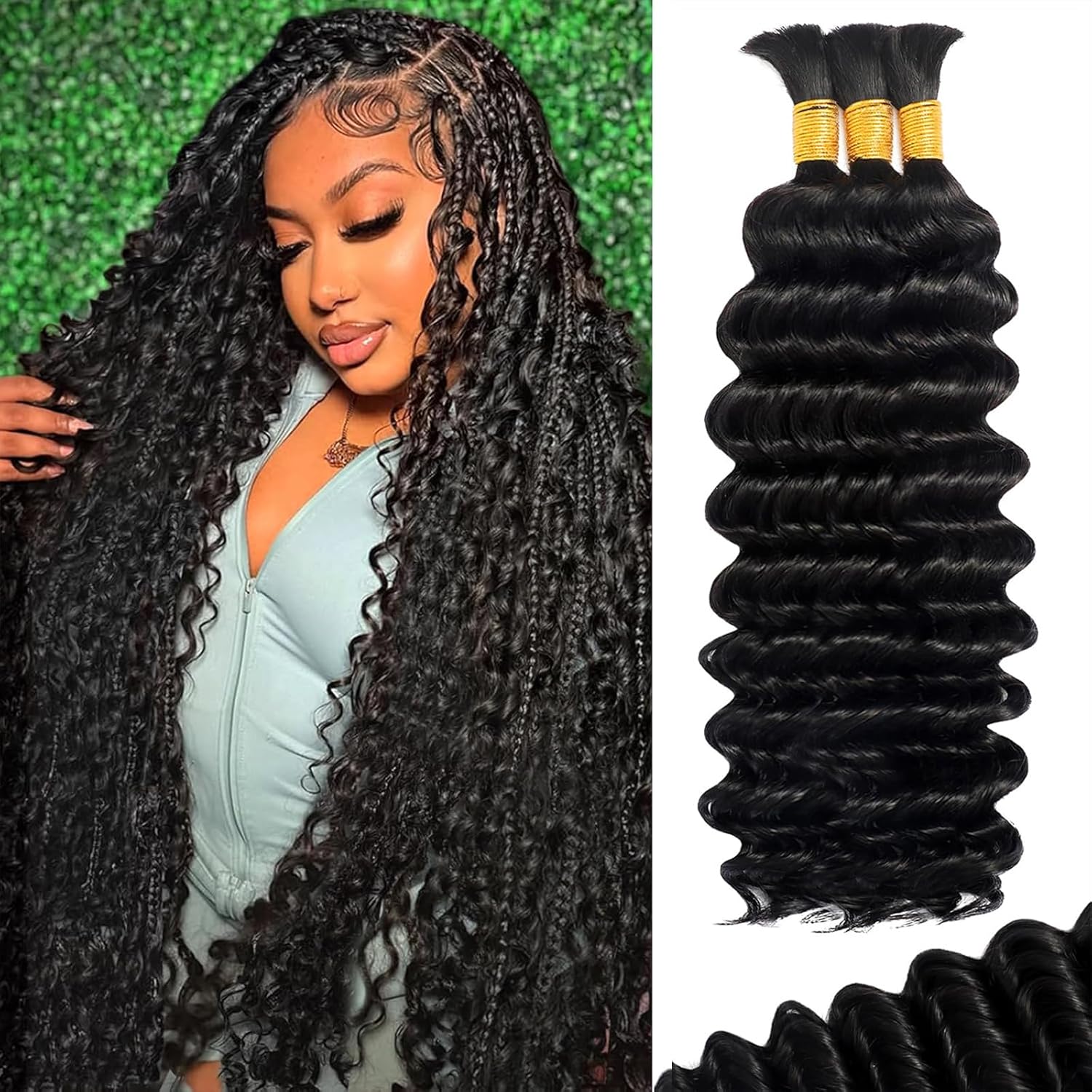 Human Braiding Hair for Boho Braids 22 Inch Deep Wave Curls