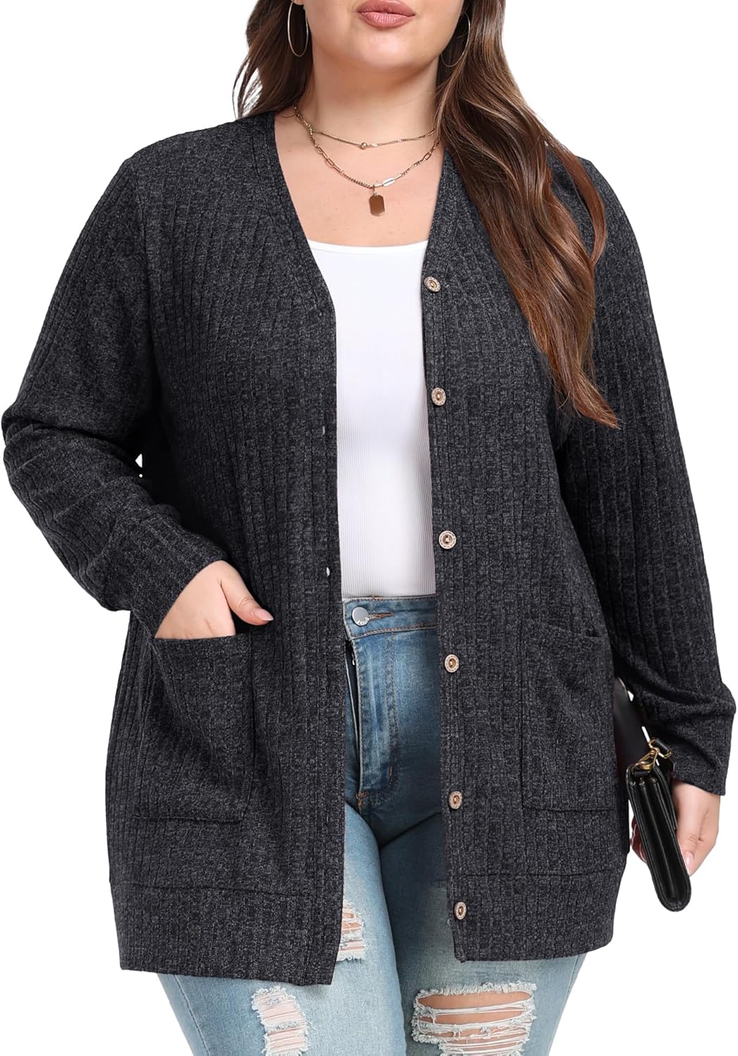 Plus Size Cardigan for Women Open Front Lightweight Sweater