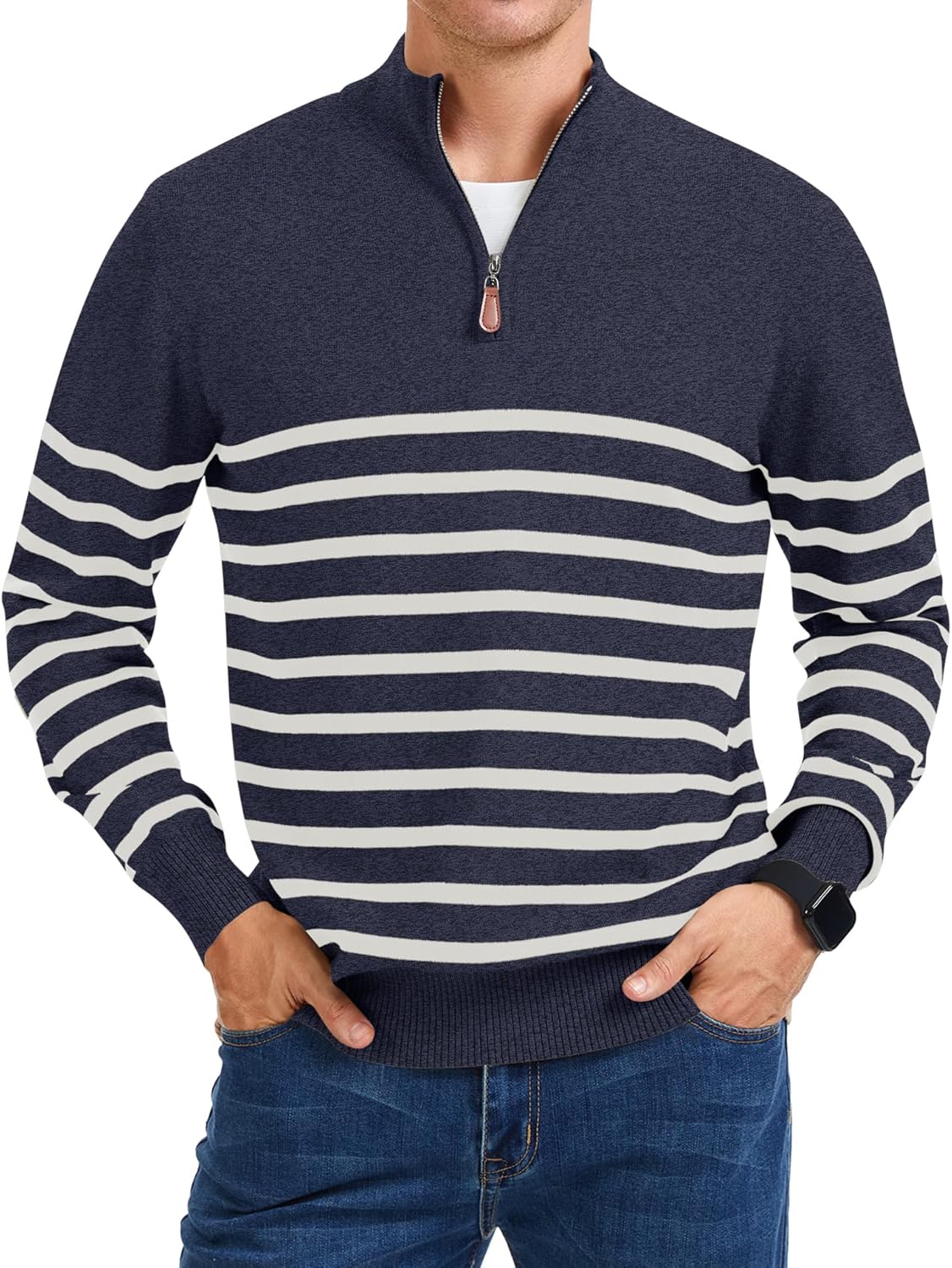 iWoo Quarter Zip Sweaters for Men Slim Fit Stylish Pullover