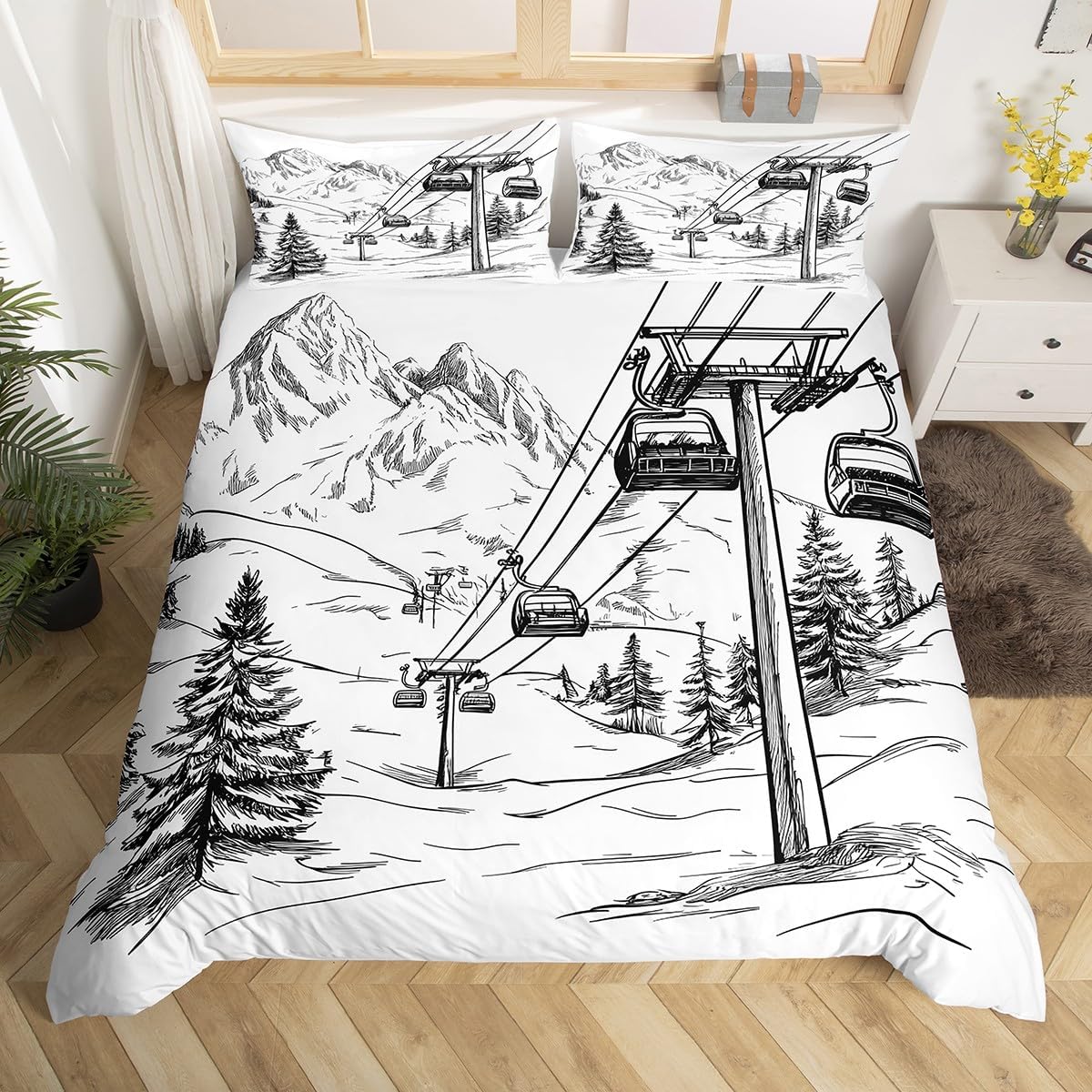 Snowy Ski Mountain Duvet Set, Kids Room Decor