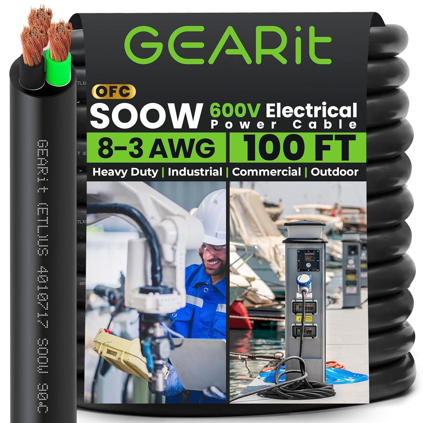 GEARit 8 AWG Portable Power Cable for Heavy Duty Applications