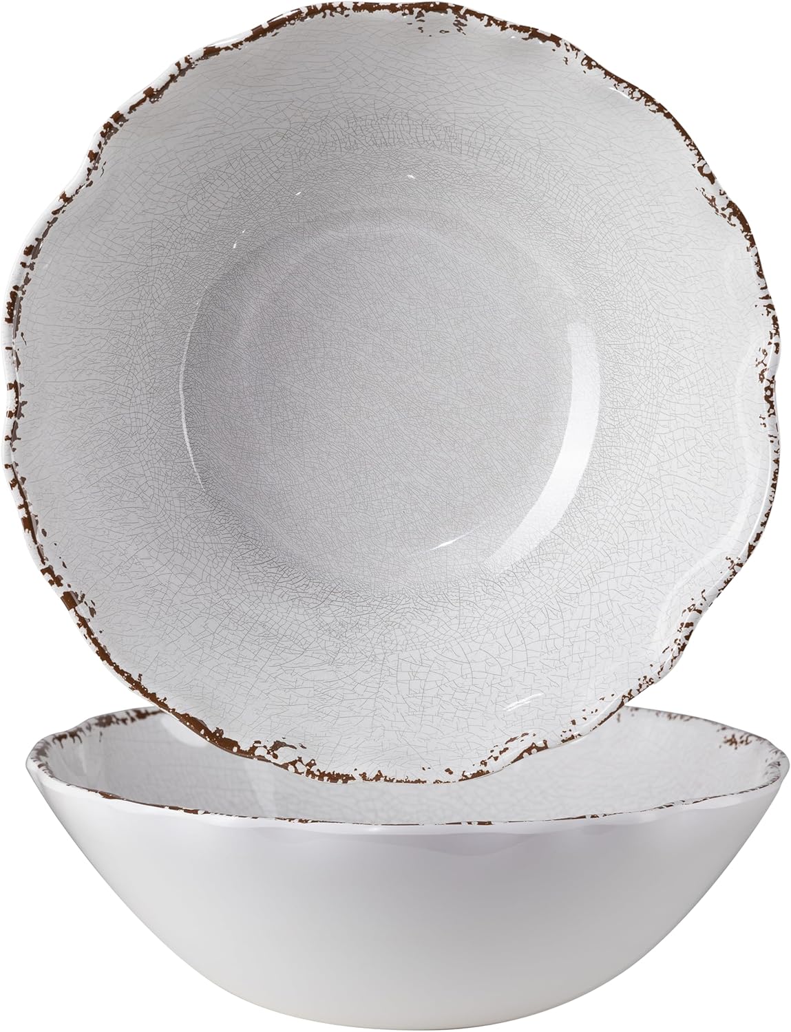 Rustic Melamine Serving Bowls Set of 2, 12 inch Farmhouse Style