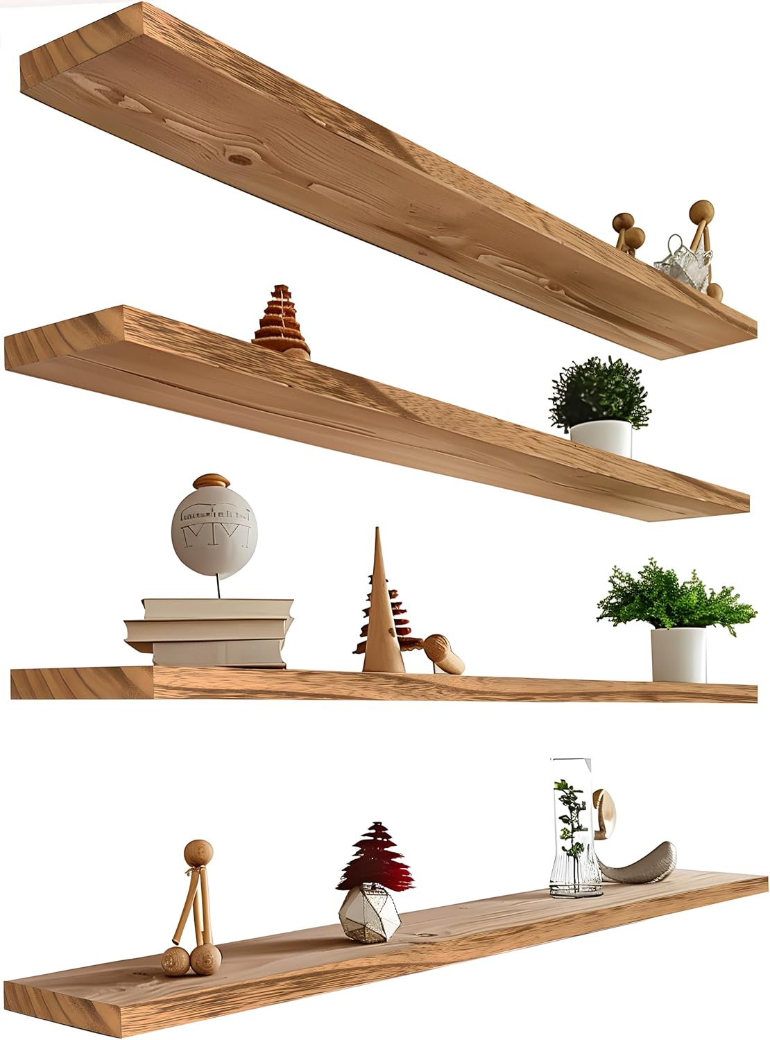 48 Inch Floating Shelves for Wall Rustic Light Wood Set of 4