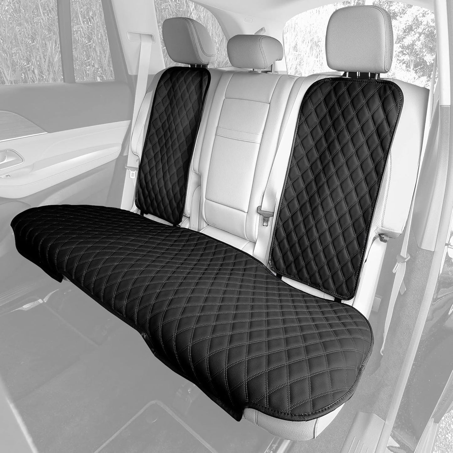 Universal Fit Black Faux Leather Car Seat Cushions Rear Set