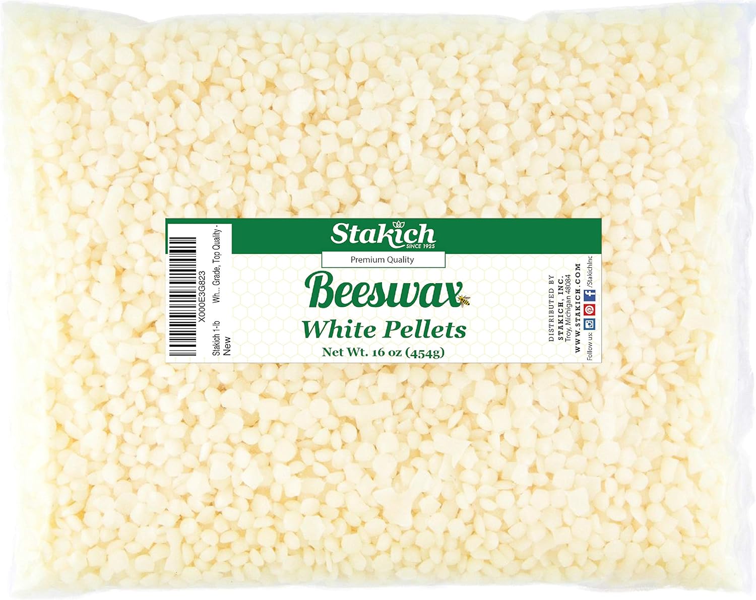 Stakich Pure White Beeswax Pellets - Premium Cosmetic Grade