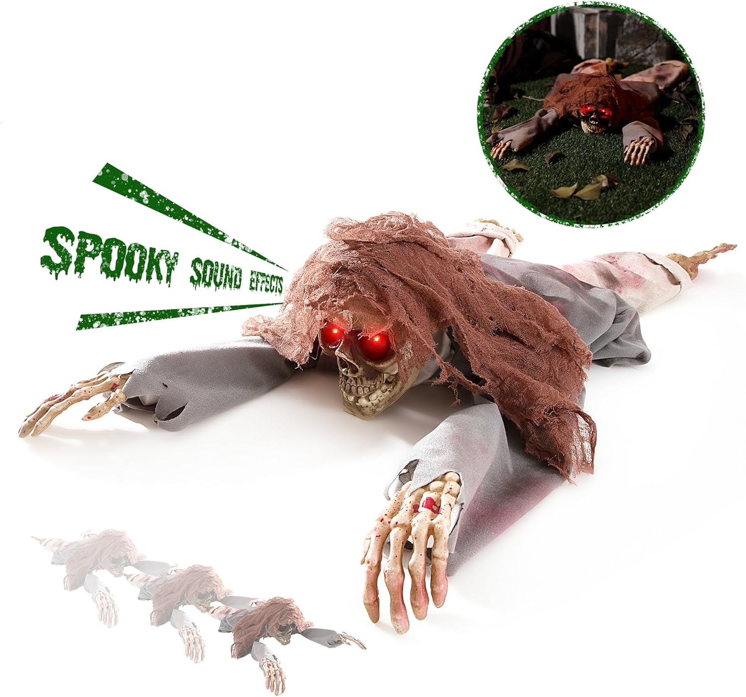 Creepy 45in Crawling Zombie Animatronic for Halloween Fun