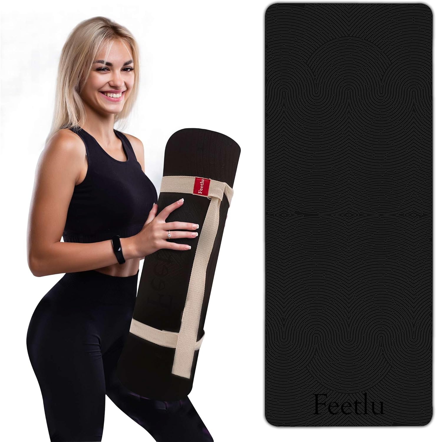 Feetlu Eco-Friendly Yoga Mat - Non-Skid Dual Surface - 10/12mm Thick - Perfect for Yoga & Pilates