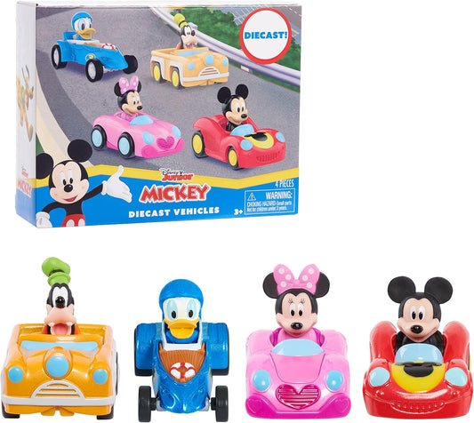 Mickey Mouse Diecast Vehicles 4pc Set - 3in Metal Cars, Pretend Play Fun!