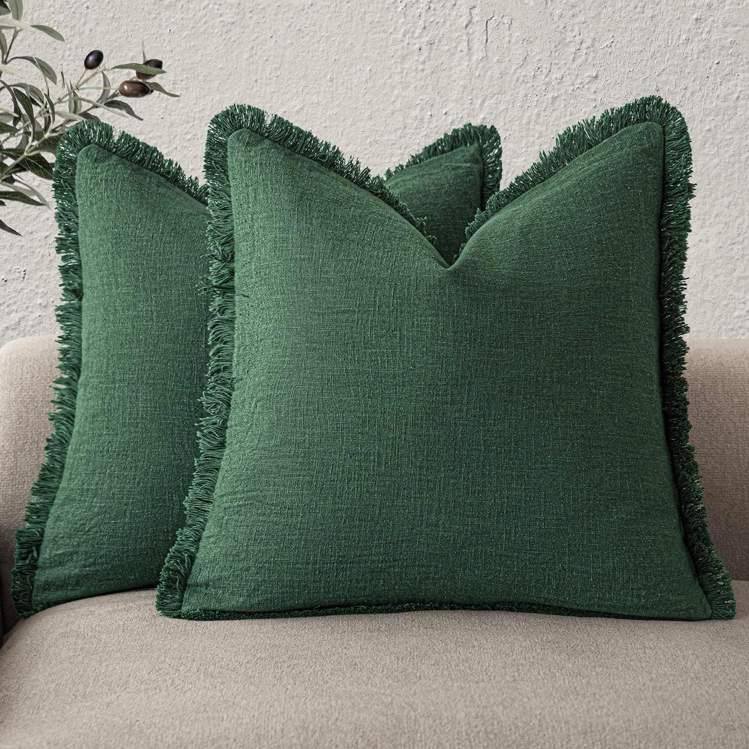 Foindtower Decorative Linen Fringe Throw Pillow Covers Set of 2