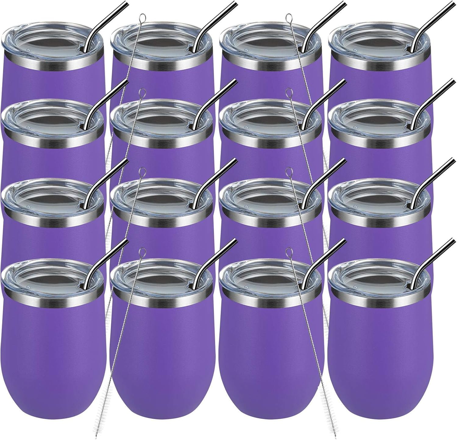 12oz Wine Tumbler Set of 16 - Insulated Travel Mugs for All