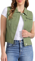Denim Vest Jacket for Women - Buttoned Washed Jean Vest