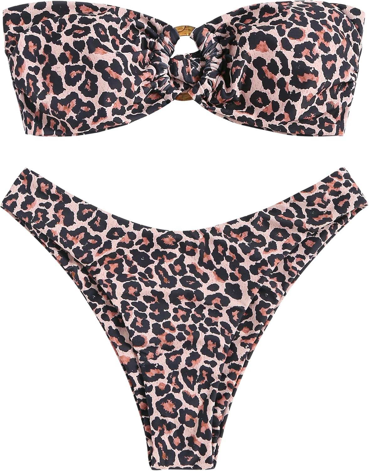ZAFUL Women's Bandeau Bikini O Ring Strapless High Cut Swimsuit