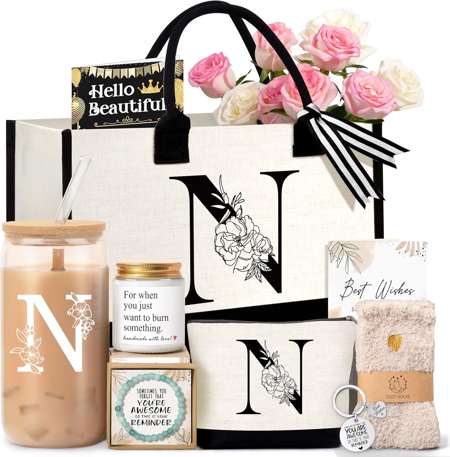Personalized Birthday Gifts for Women: Monogrammed Tote Bag Set