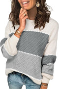 Women's Color Block Crewneck Pullover Sweater - Loose Casual Fit