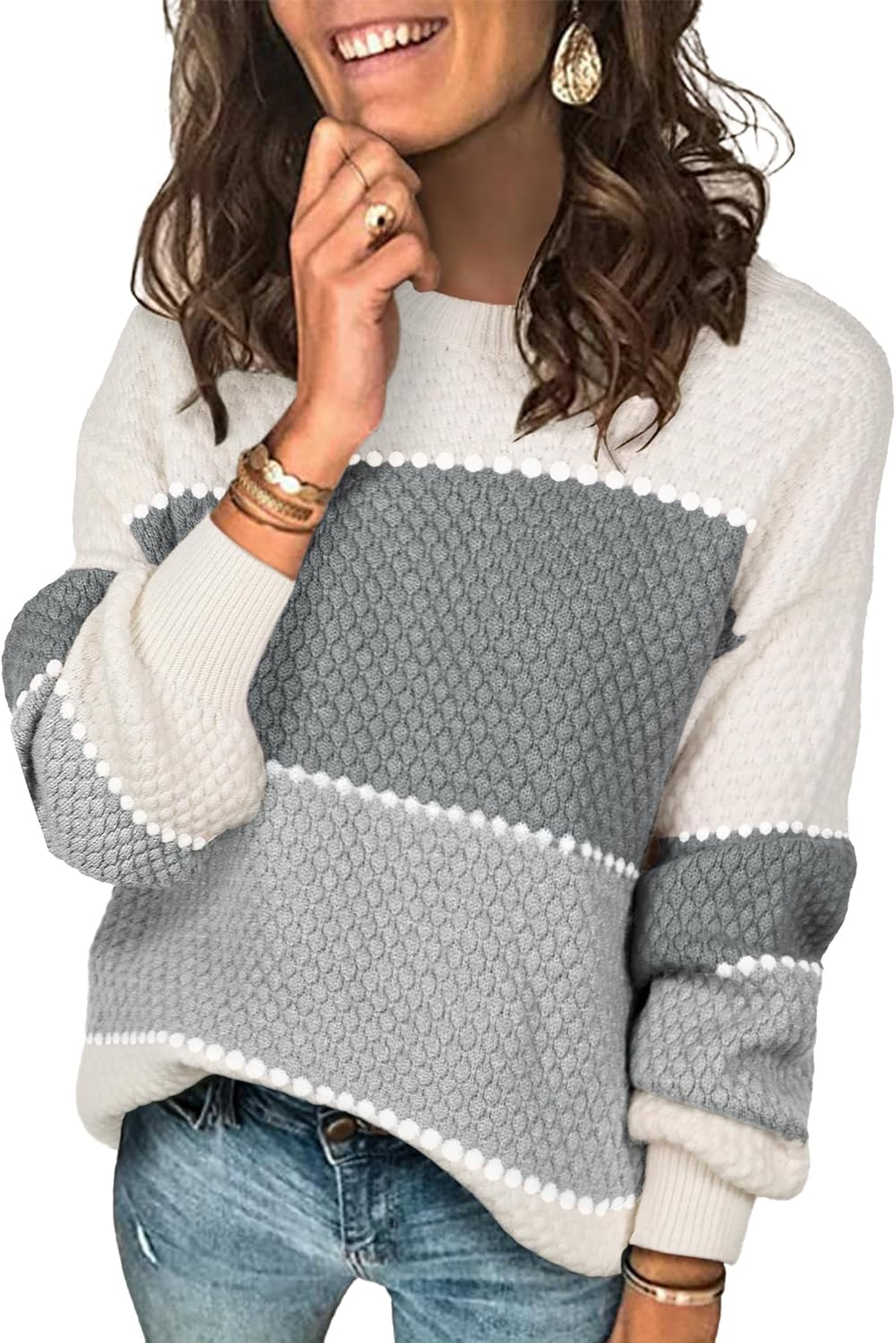 Angashion Women's Color Block Pullover Sweater for All Seasons
