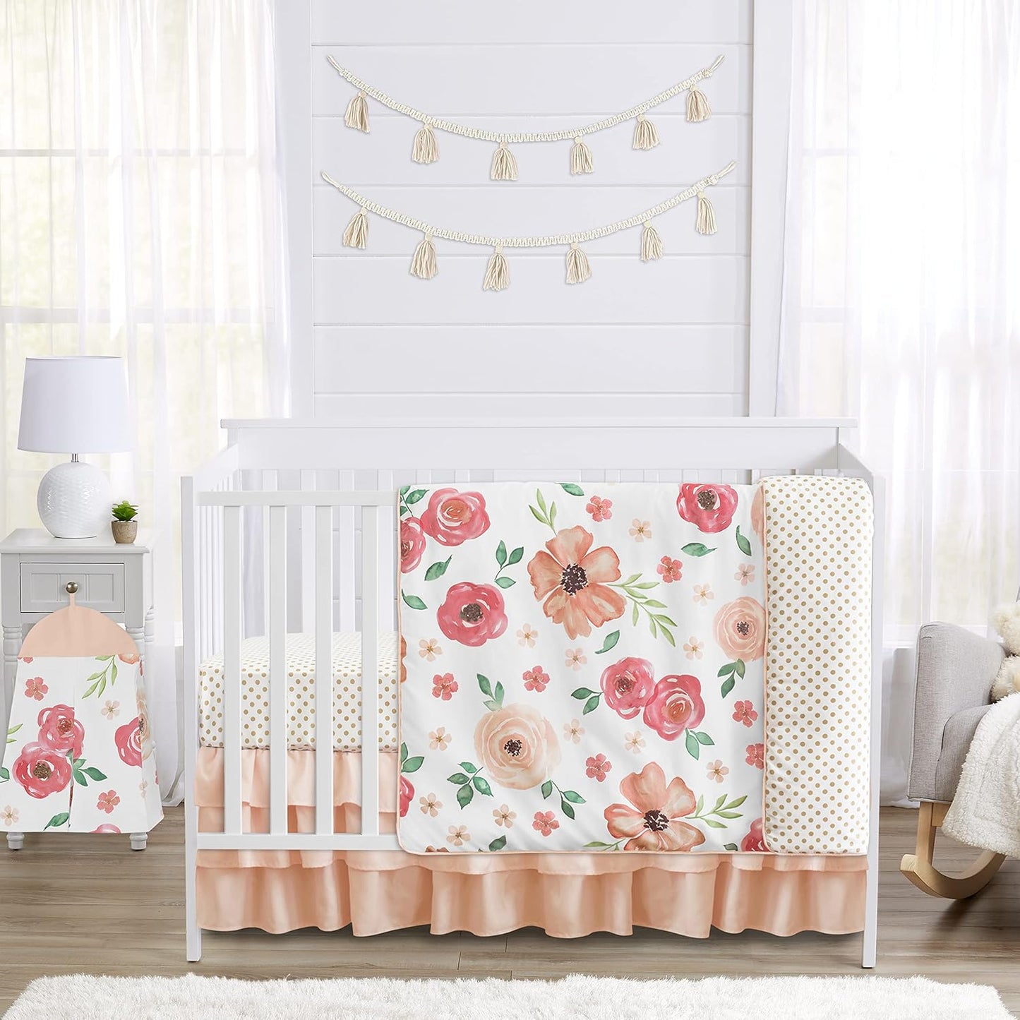 Sweet Jojo Designs Peach Green Shabby Chic Floral Baby Crib Set