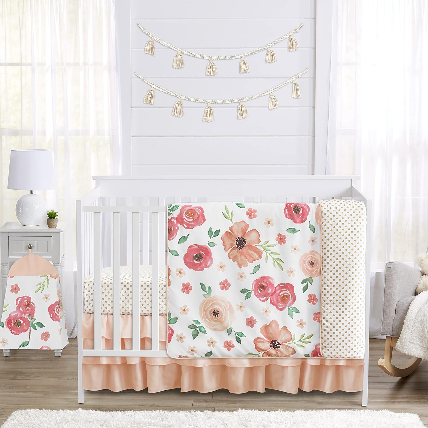Sweet Jojo Designs Peach Green Shabby Chic Floral Baby Crib Set
