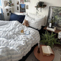 Blue & White Striped Duvet Cover Set - Twin Size Minimalist Style