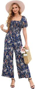 Summer Jumpsuit for Women Floral Wide Leg Romper - Soft Polyester