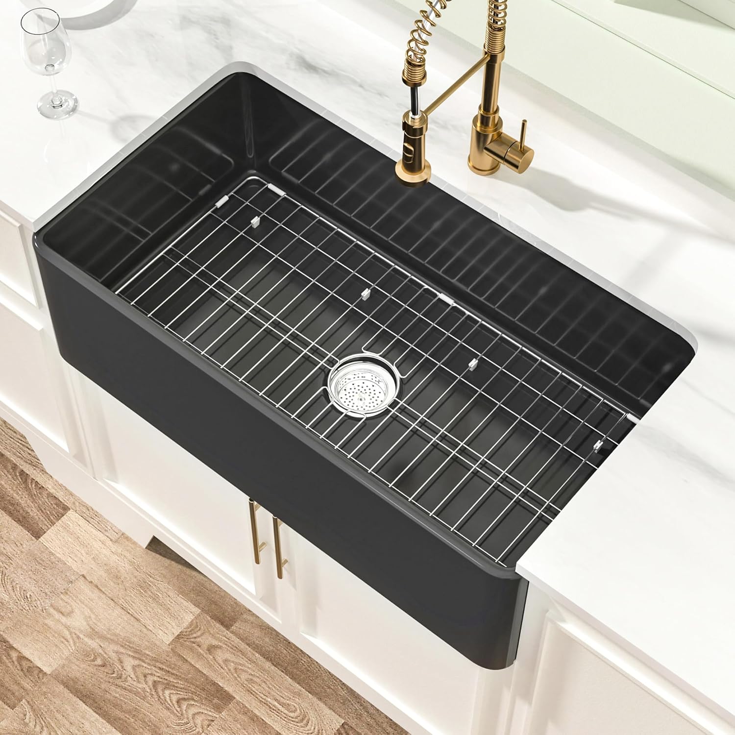 Miuara Black Farmhouse Sink 33 Inch - Durable Apron Front Design