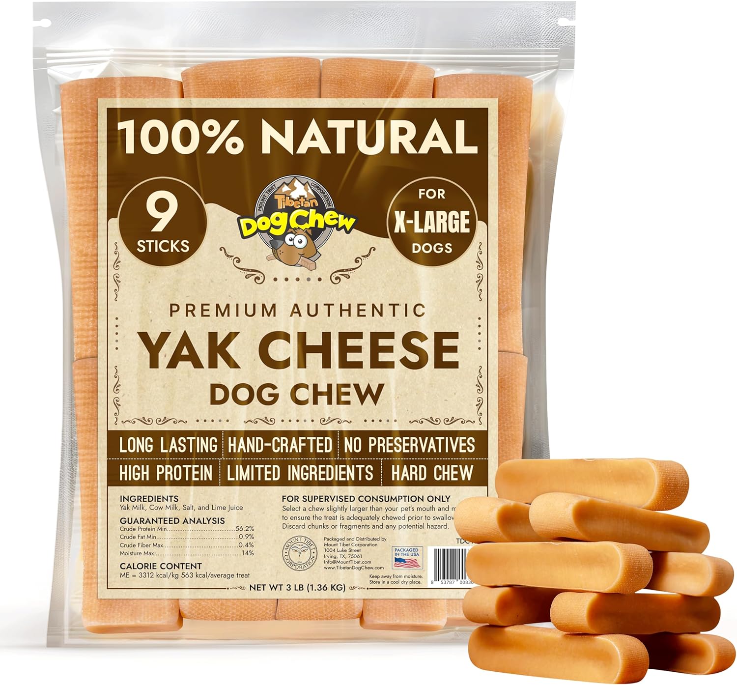 Tibetan Dog Chew Yak Cheese Sticks for Extra Large Dogs