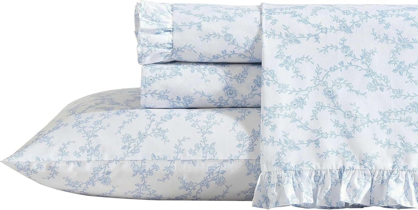 Laura Ashley Full Bed Sheets - Breathable Percale Cotton Bedding