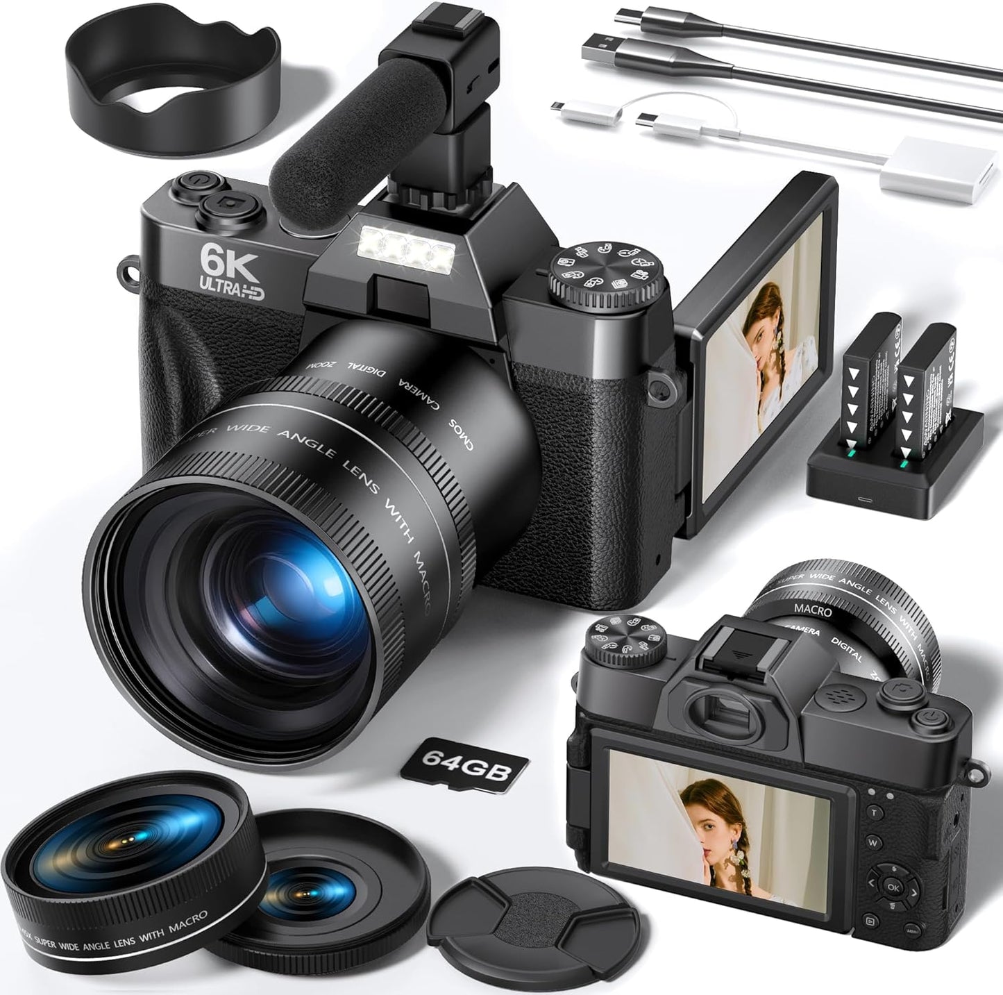 FLATIC 6K 64MP Digital Camera for Vlogging and Photography