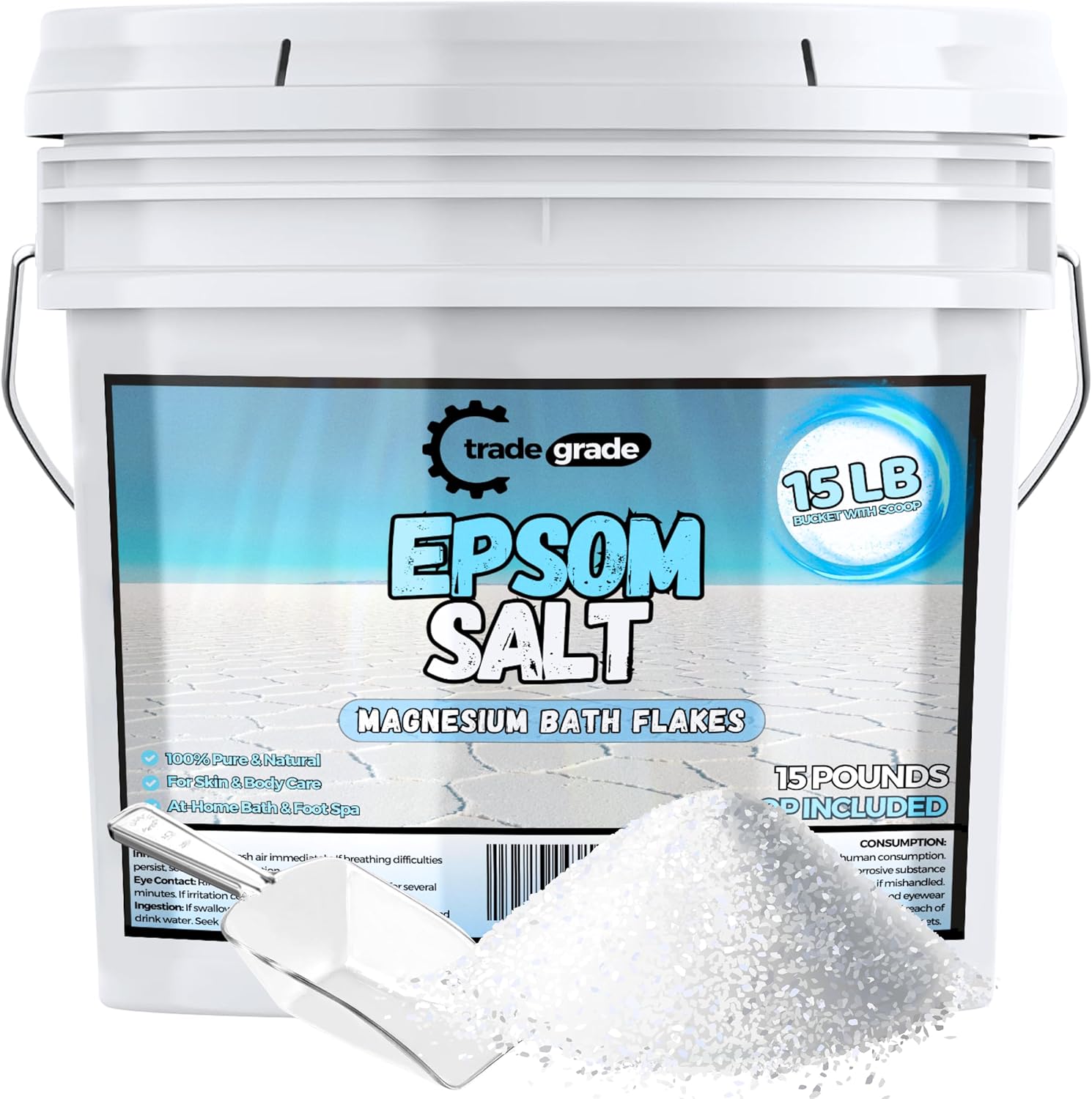 Epsom Salt Bath Soak 15 lb Bucket for Relaxing Full Body Soaks